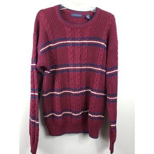 Men's Claybrooke Outdoors Patterned Crew Neck Sweater Size M Burgundy Cotton